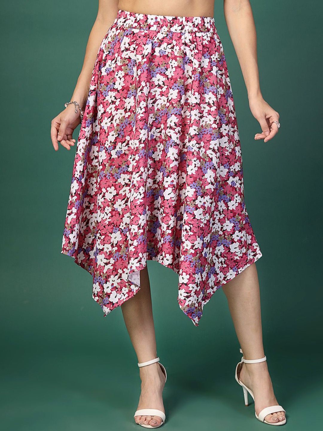 

DressBerry Printed A-Line Midi Skirt, Pink