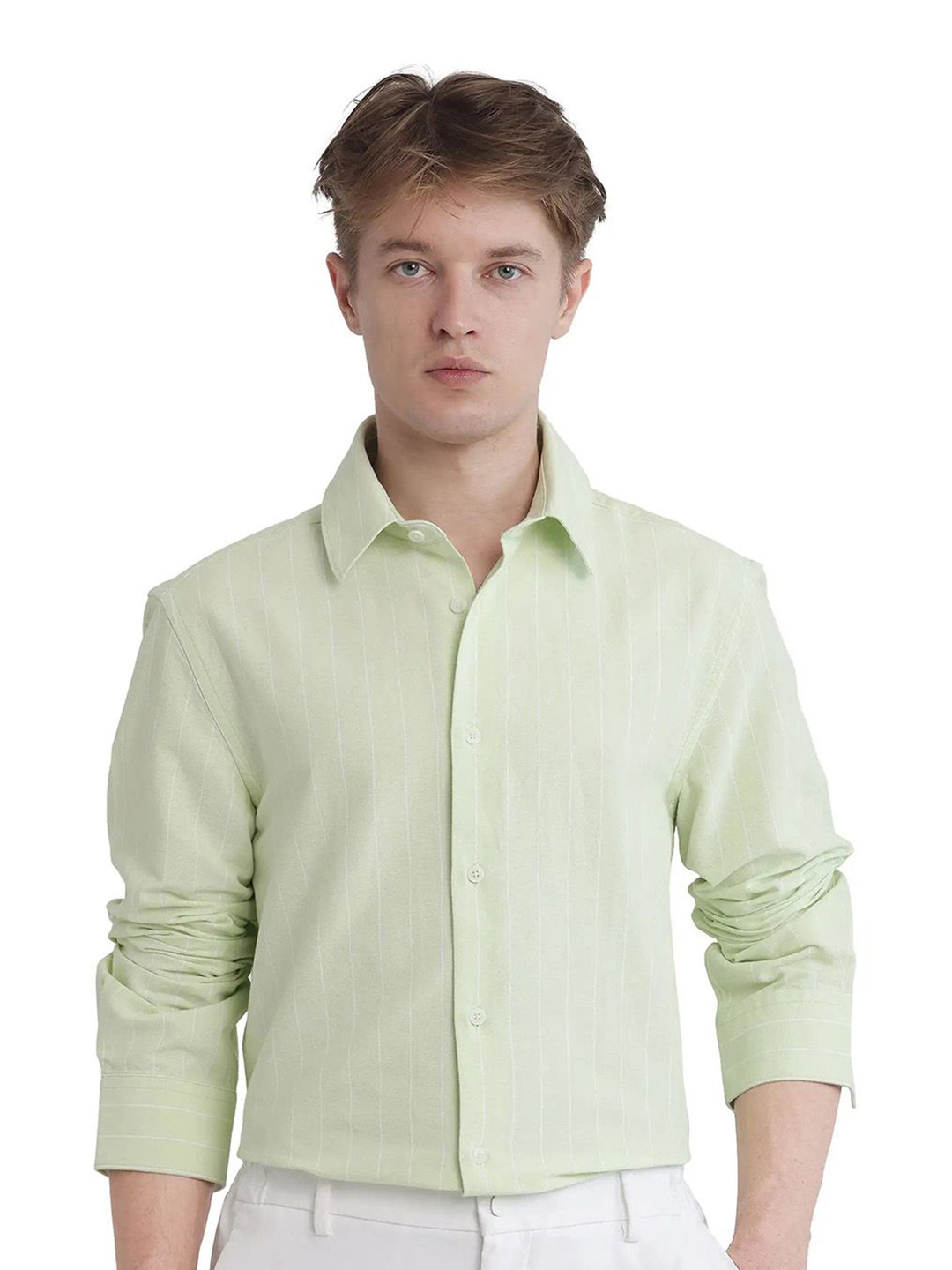 

RARE RABBIT Men Comfort Opaque Striped Casual Shirt, Green