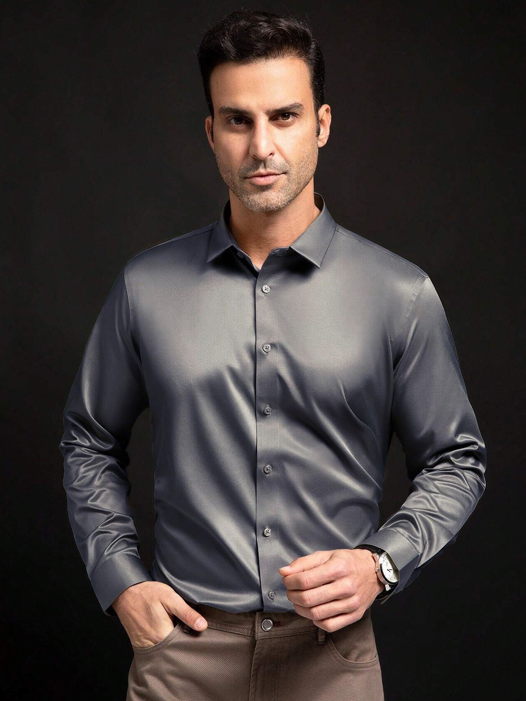 

SOLSTICE Men Comfort Opaque Party Shirt, Grey