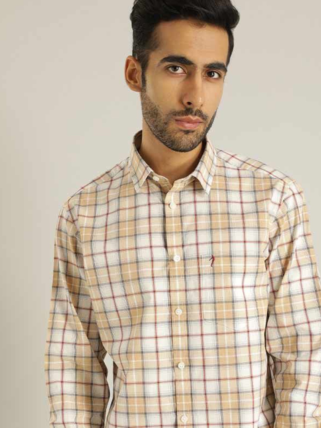 

Indian Terrain Men Slim Fit Tartan Checks Opaque Checked Casual Shirt, Brown