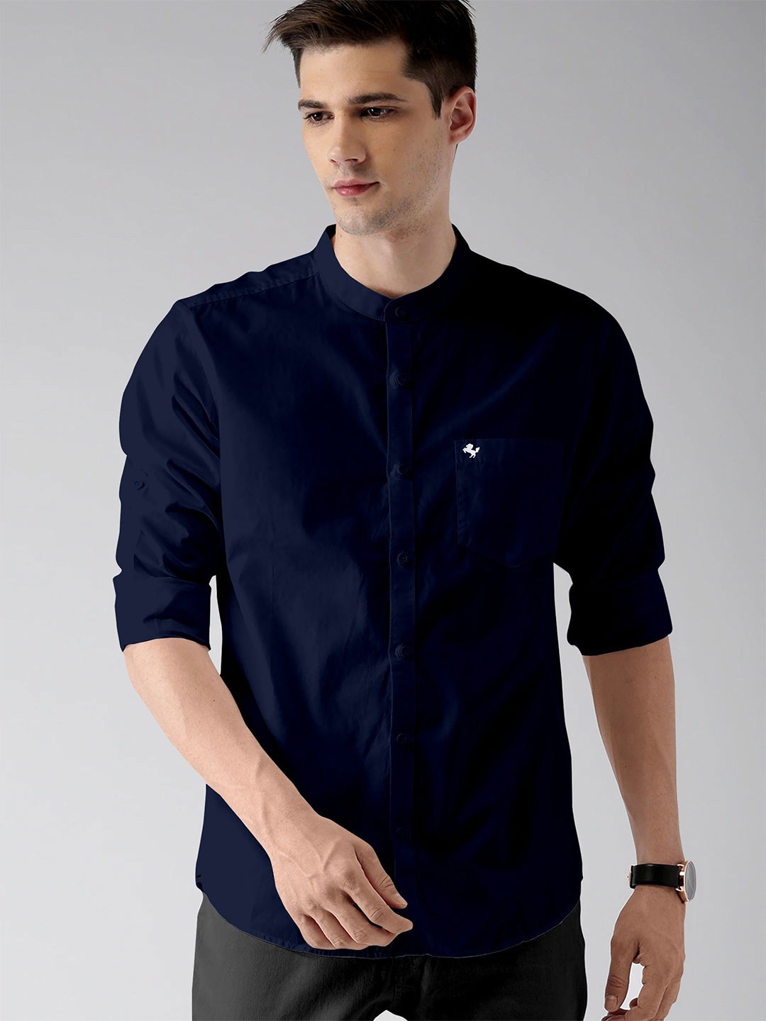 

Praizy Men Classic Opaque Casual Shirt, Navy blue