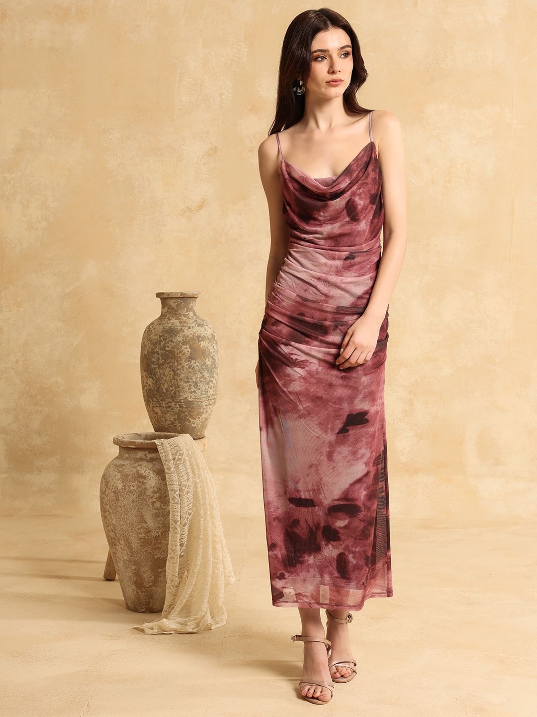 

Kazo Print Cowl Neck Maxi Dress, Maroon