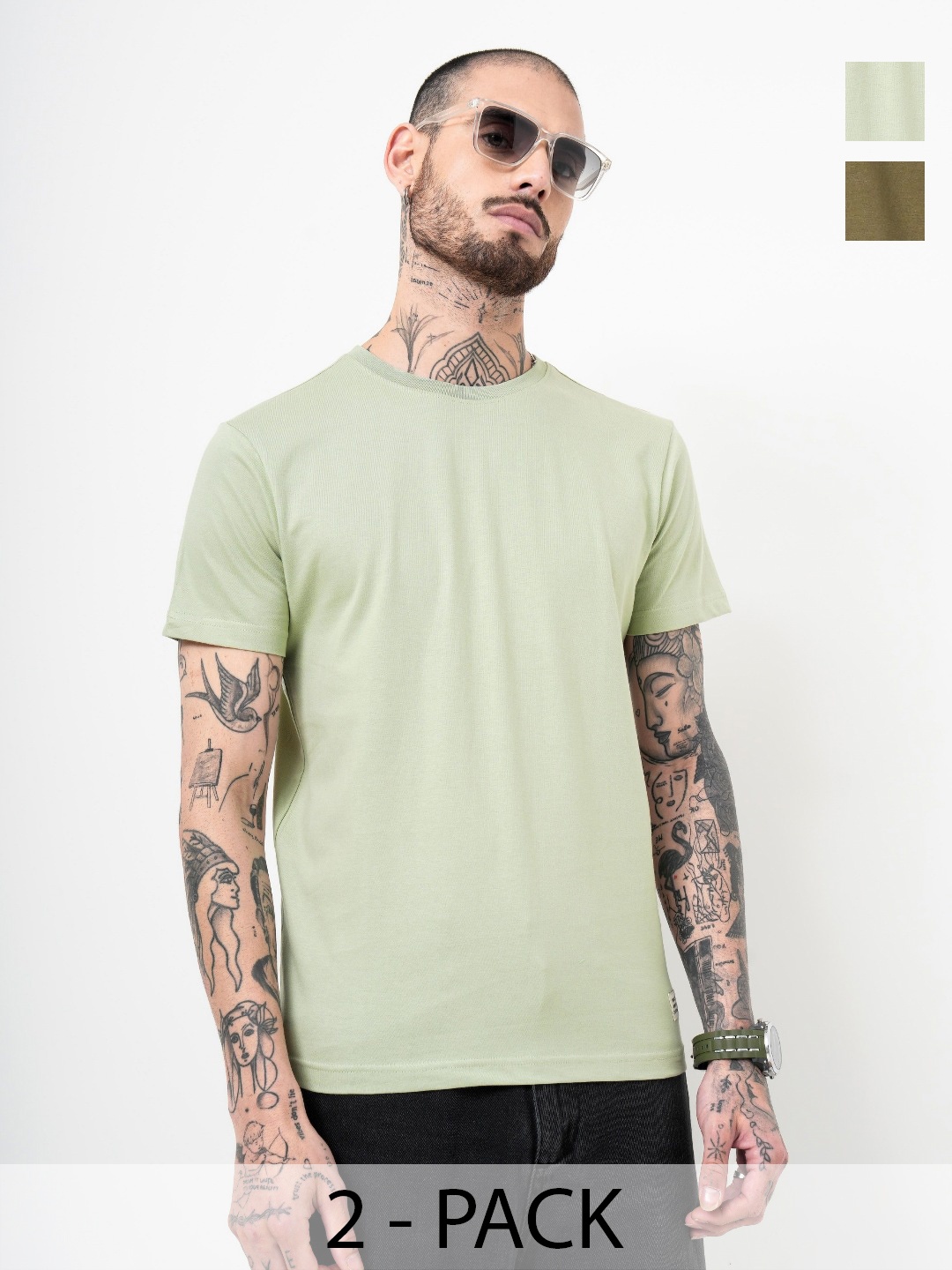 

Genoa Men Pack of 2 Solid Round Neck Cotton T-shirts, Off white