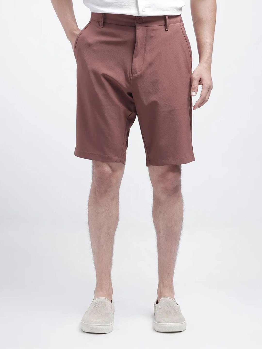 

RARE RABBIT DRIVO Men Cotton Regular Fit Mid-Rise Shorts, Rust