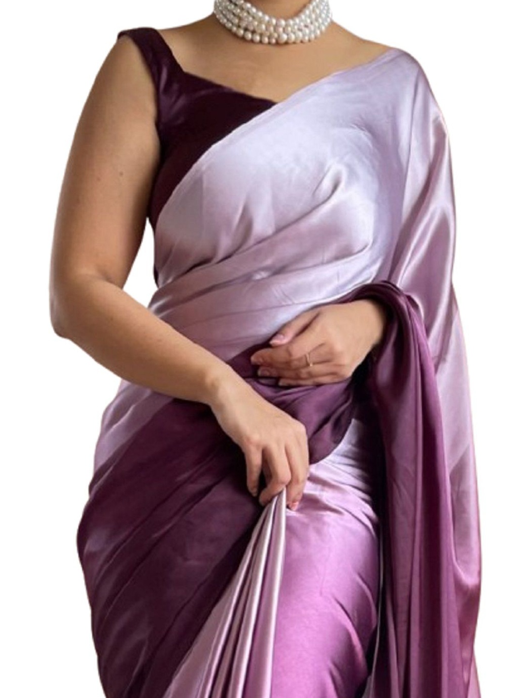 

Shopaz Ombre Satin Ready to Wear Saree, Purple