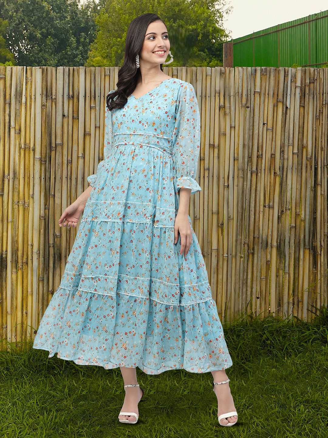 

Moda Rapido Floral Print Applique Fit & Flare Dress, Blue