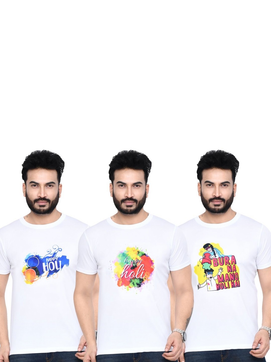 

RAPL Men 3 Printed Applique T-shirt, White