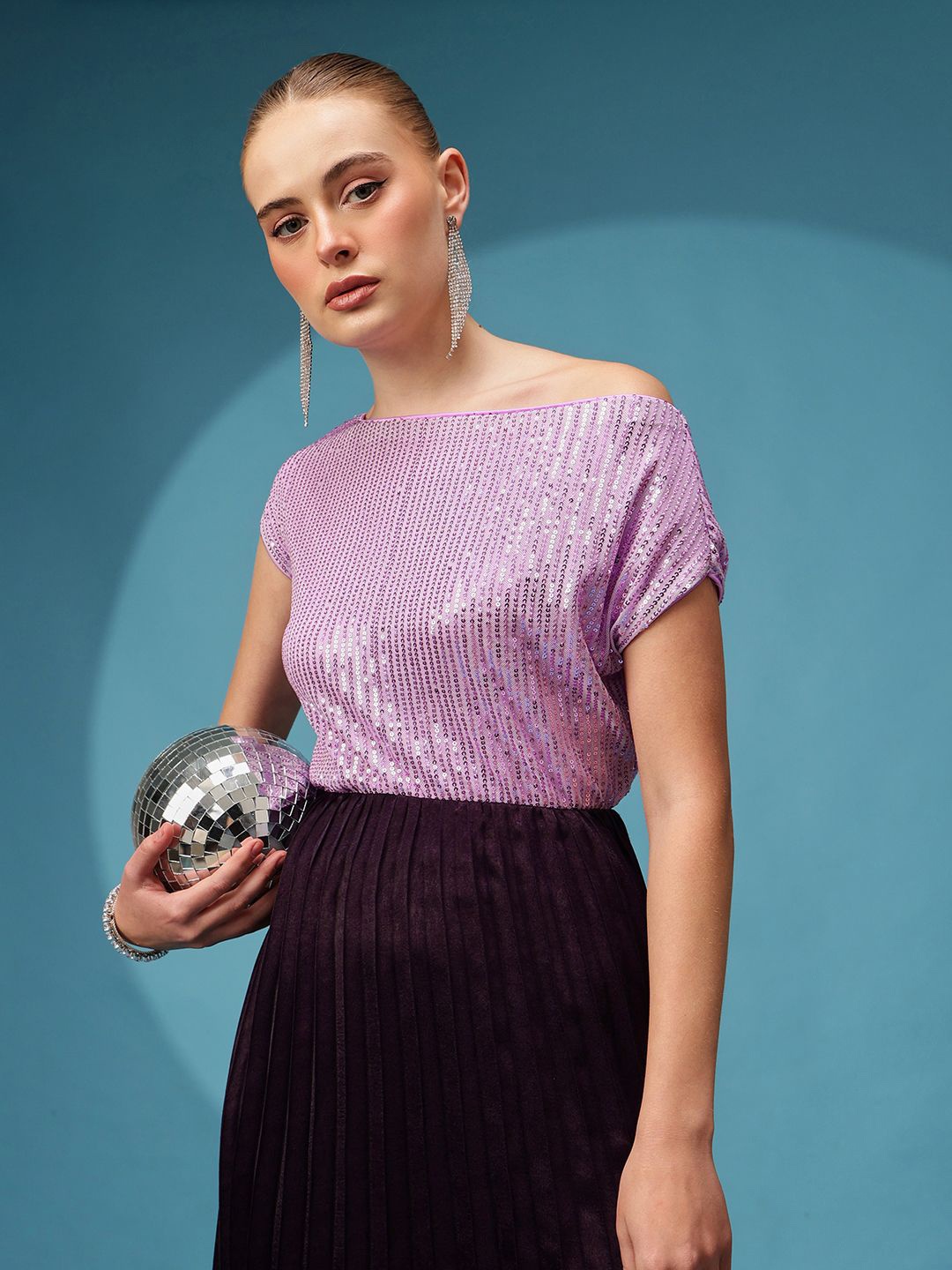 

BAESD Women Embellished One Shoulder Top, Purple