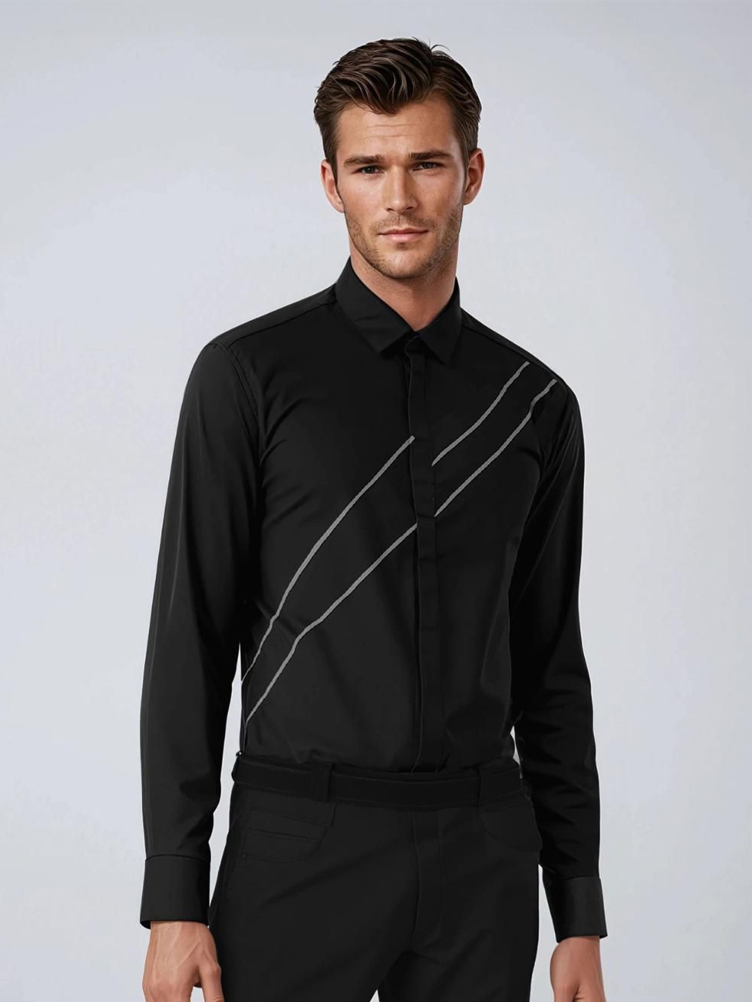 

HE SPOKE Men Smart Tailored Fit Opaque Formal Shirt, Black