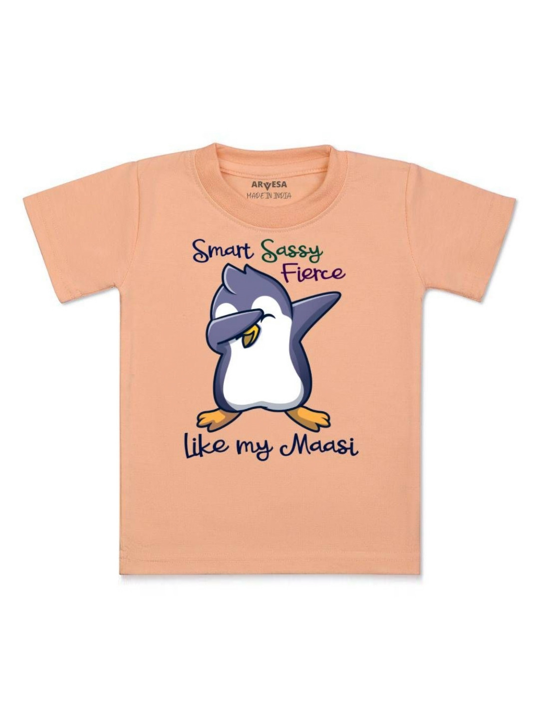 

Arvesa Kids Smart Sassy Like My Maasi Printed Tshirt, Peach