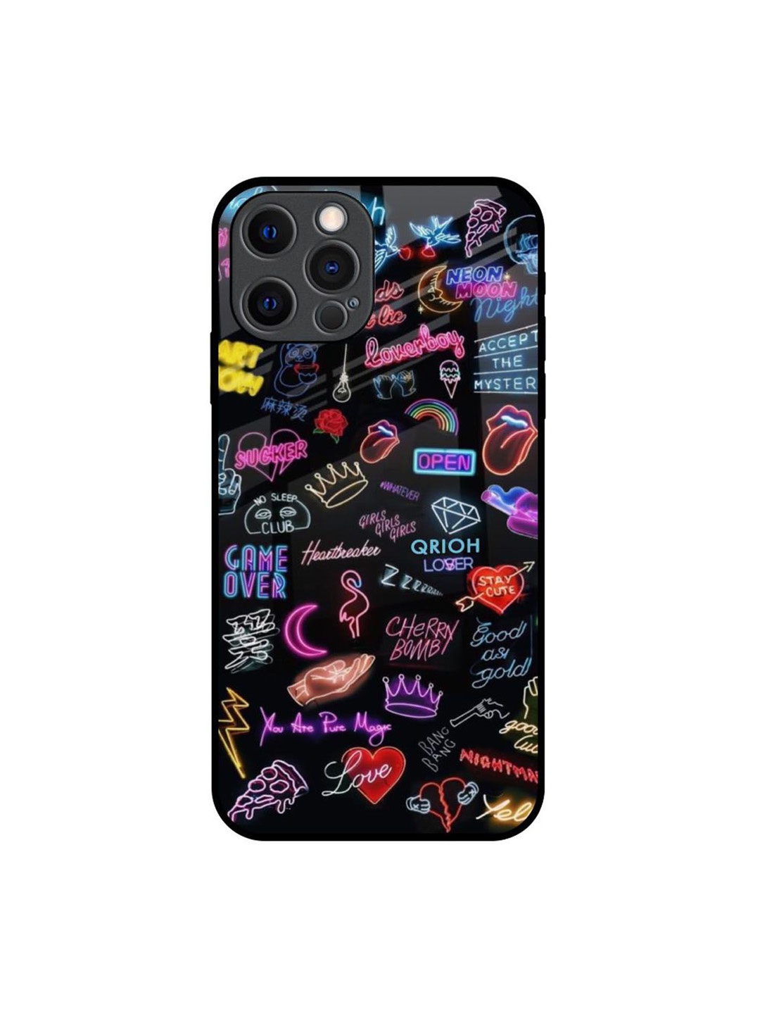 

QRIOH Quirky Printed iPhone 12 Pro Back Case Mobile Accessories, Black