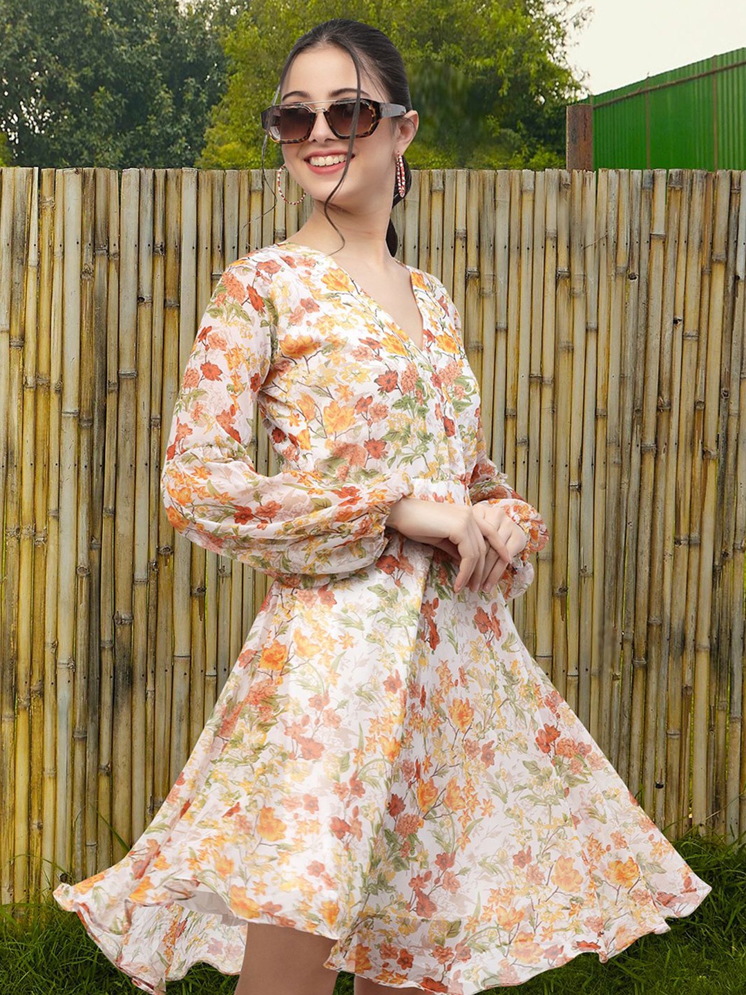

Moda Rapido Floral Print Applique Fit & Flare Dress, Multi