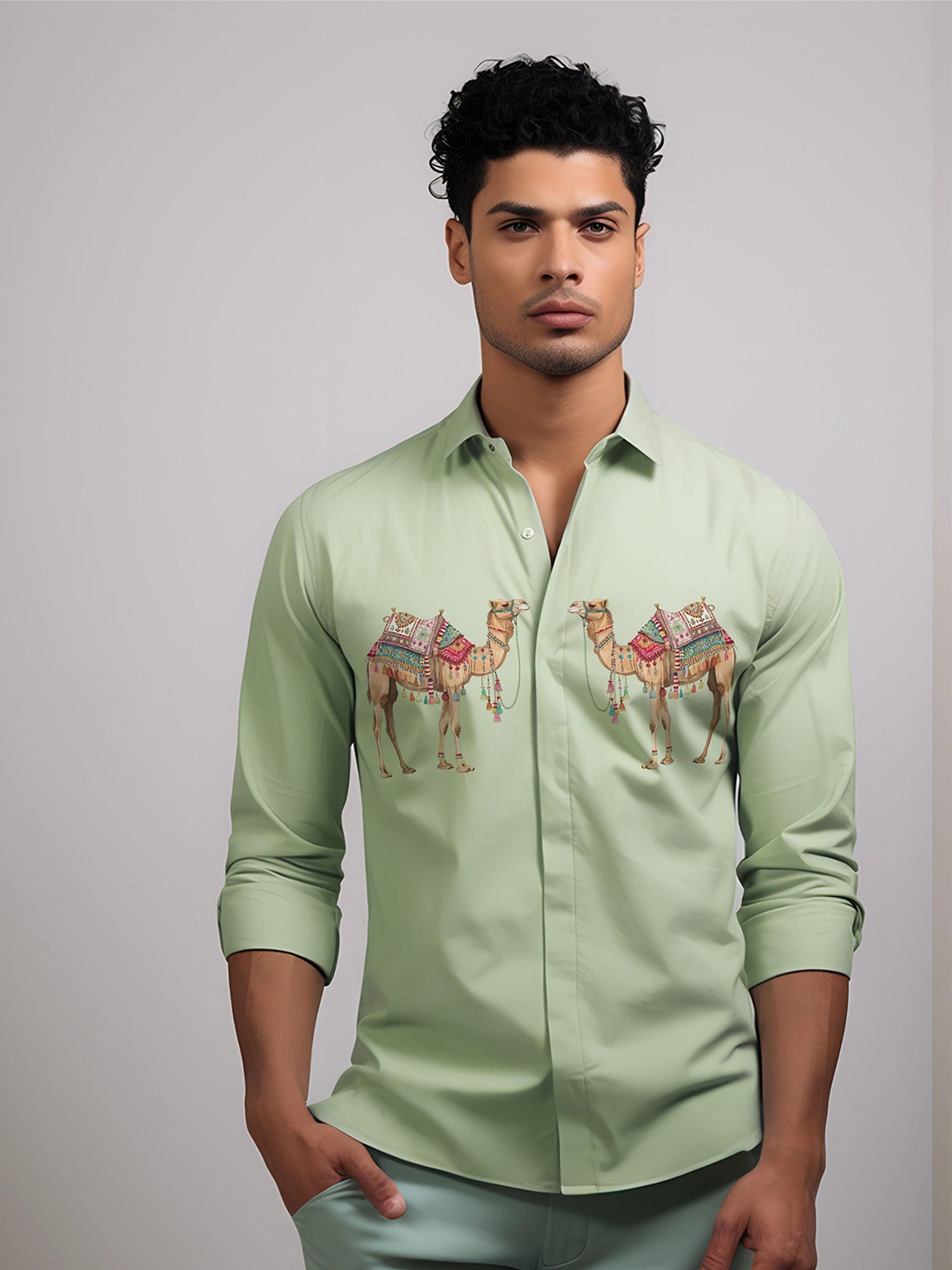 

HE SPOKE Men Smart Tailored Fit Animal Opaque Casual Shirt, Green