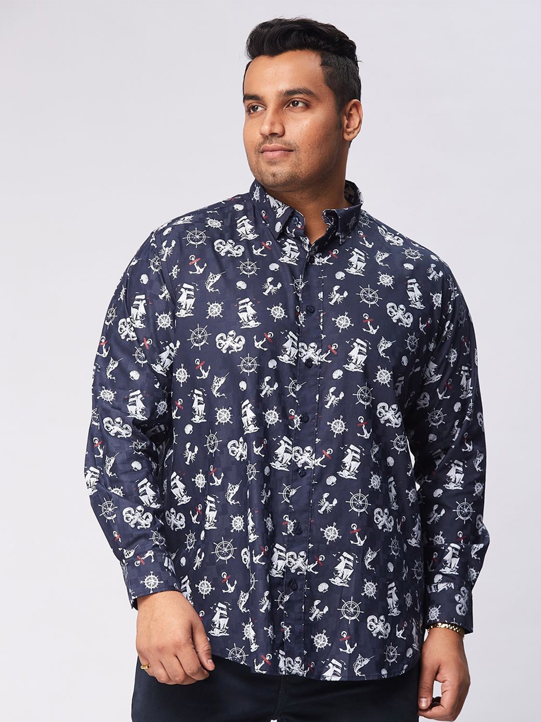 

Big Hello - The Plus Life Men Comfort Floral Opaque Printed Casual Shirt, Navy blue