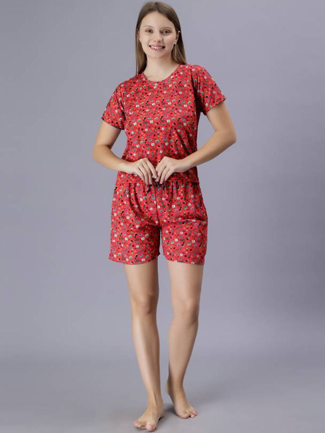 

Dreambe Women Printed Night suit, Red