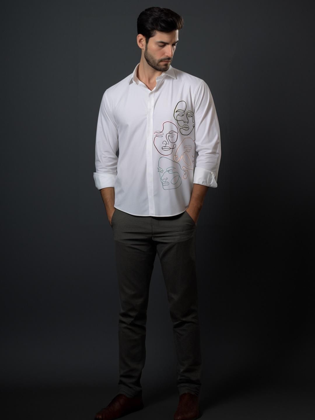 

HE SPOKE Men Smart Tailored Fit Opaque Casual Shirt, White