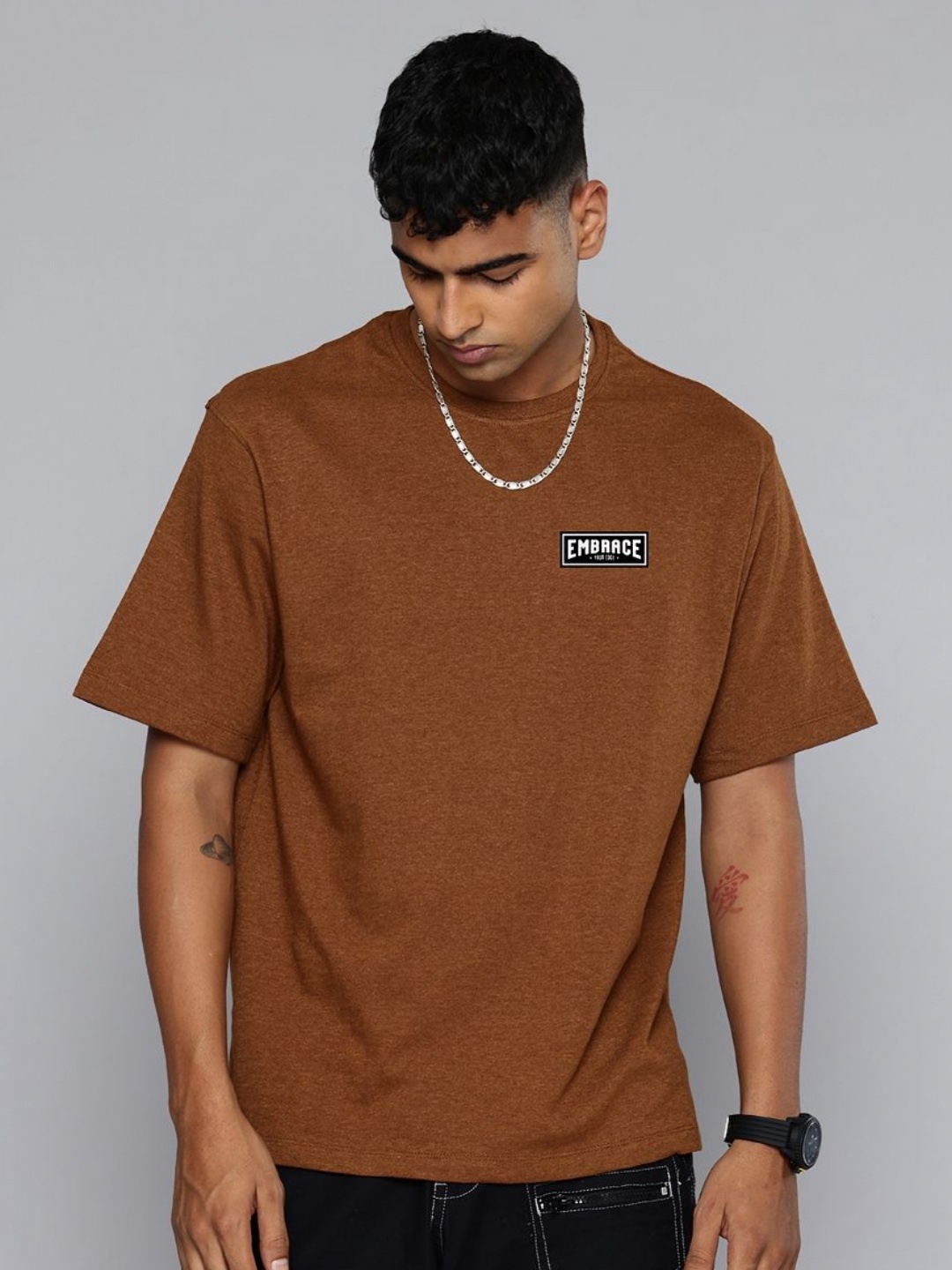 

R.Code by The Roadster Lifestyle Co. Men Solid Cotton Relaxed Fit T-shirt, Mustard