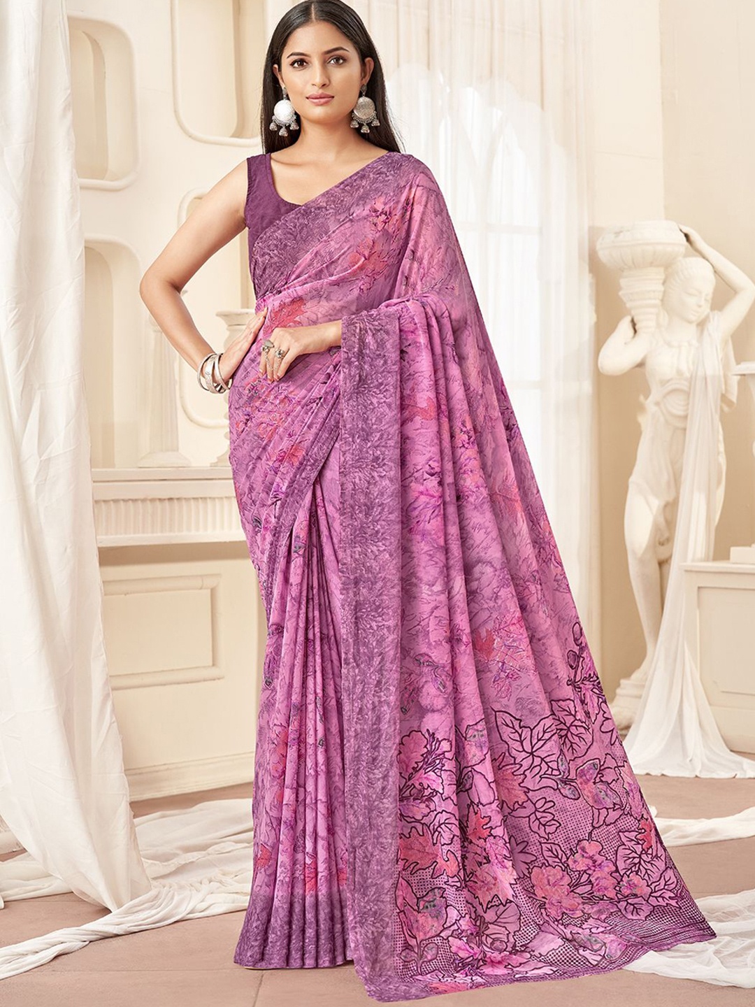 

DIVASTRI Floral Poly Georgette Saree, Purple