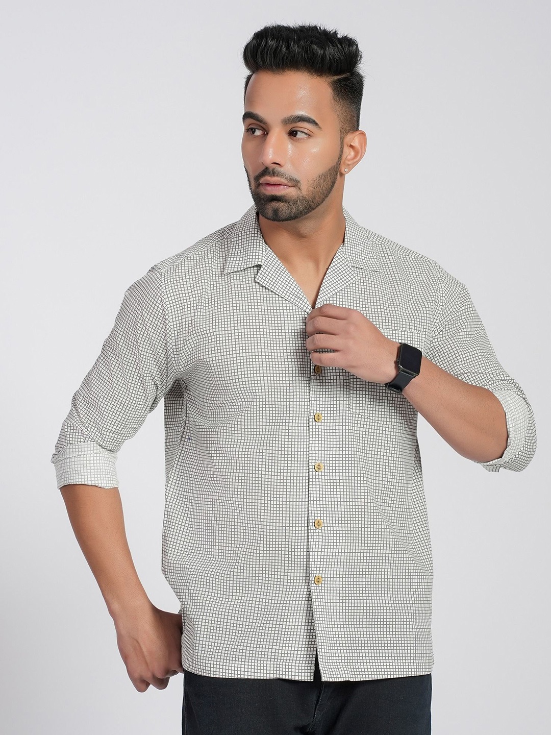 

Cotton Curio Men Comfort Micro Checks Opaque Checked Casual Shirt, Black