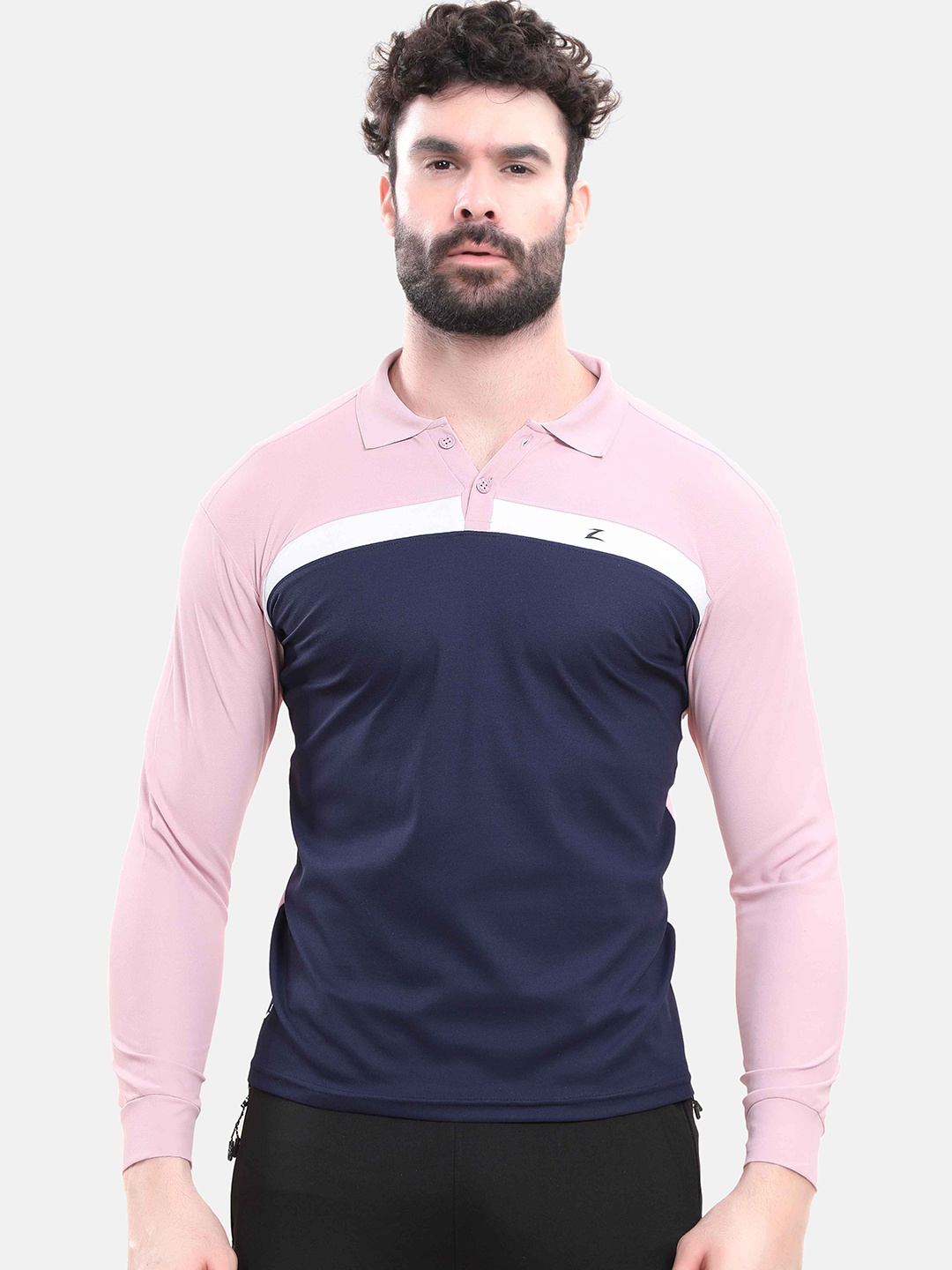 

Z Zagros Men Colourblocked Polo Collar T-shirt, Peach