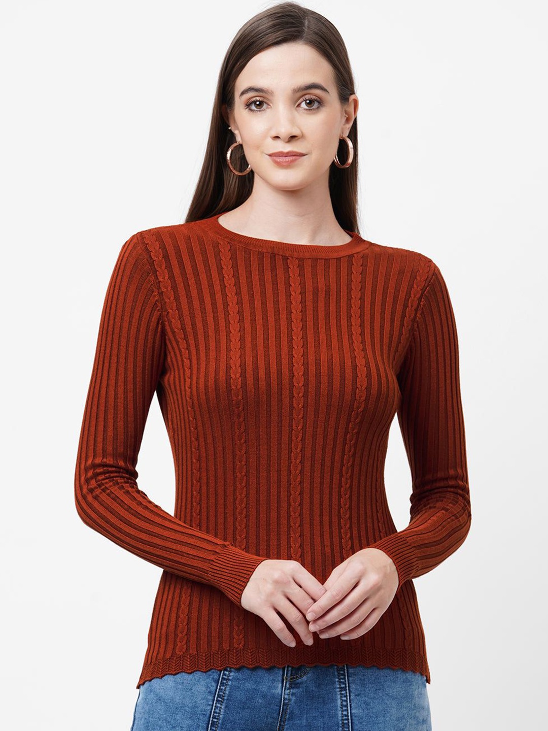 

Kraus Jeans Women Cable Knit Pullover Sweater, Rust