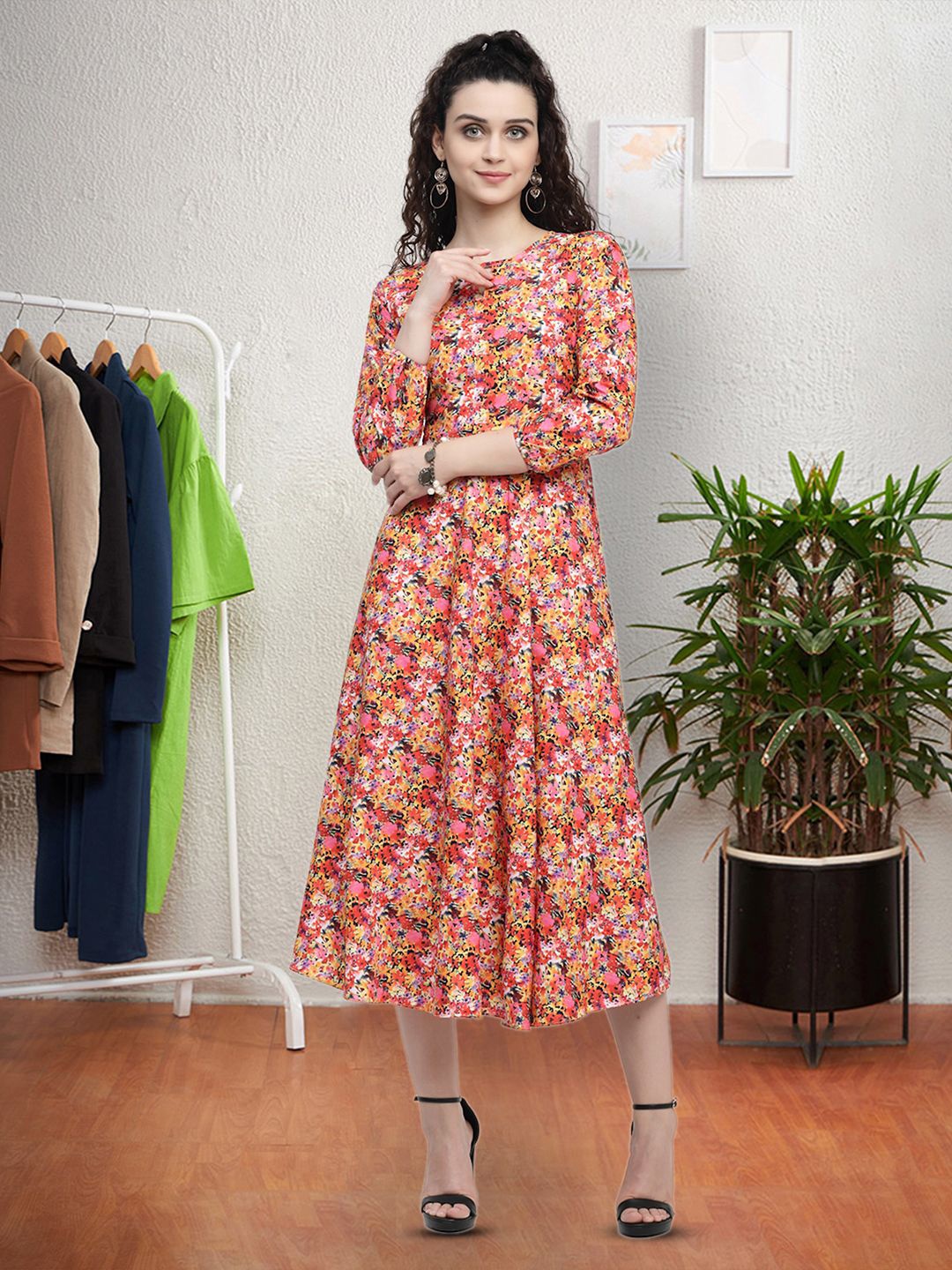 

Moda Rapido Floral Print Applique Fit & Flare Dress, Multi