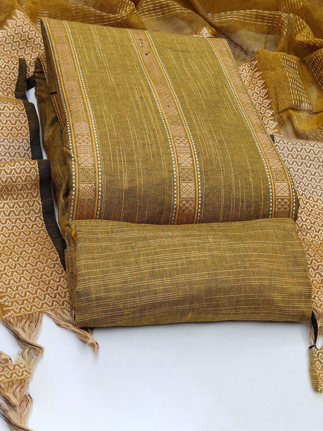 

SAINOOR Geometric Woven Design Jacquard Unstitched Dress Material, Mustard