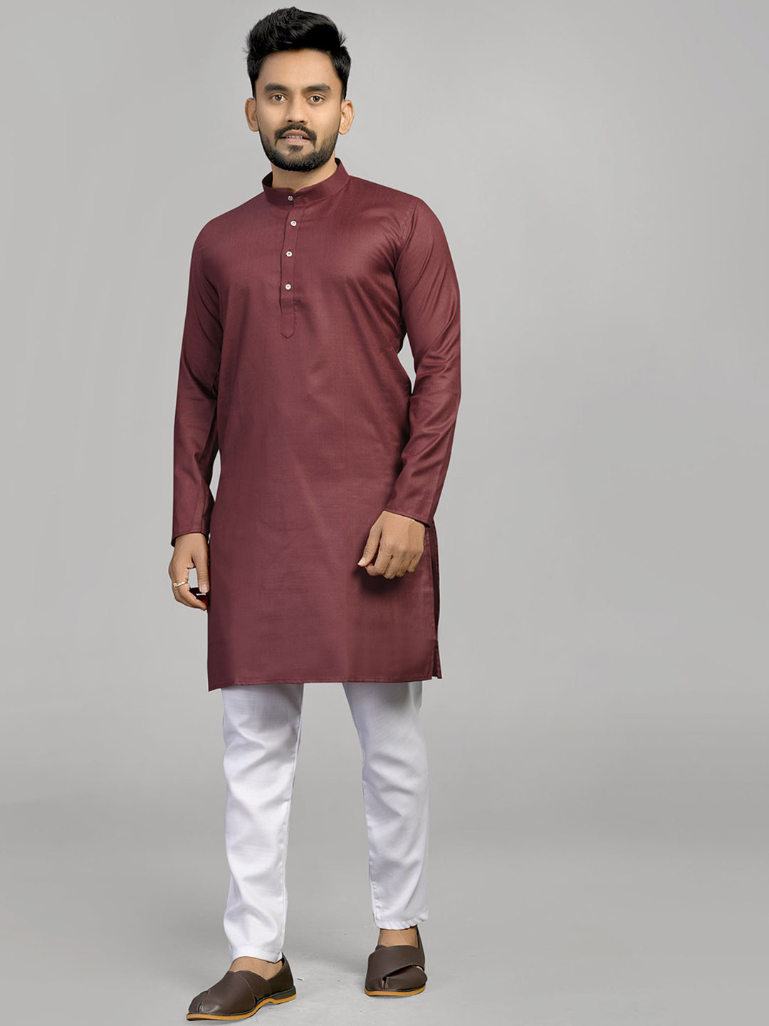 

Fashion FRICKS Band Collar Cotton Straight Kurta, Maroon