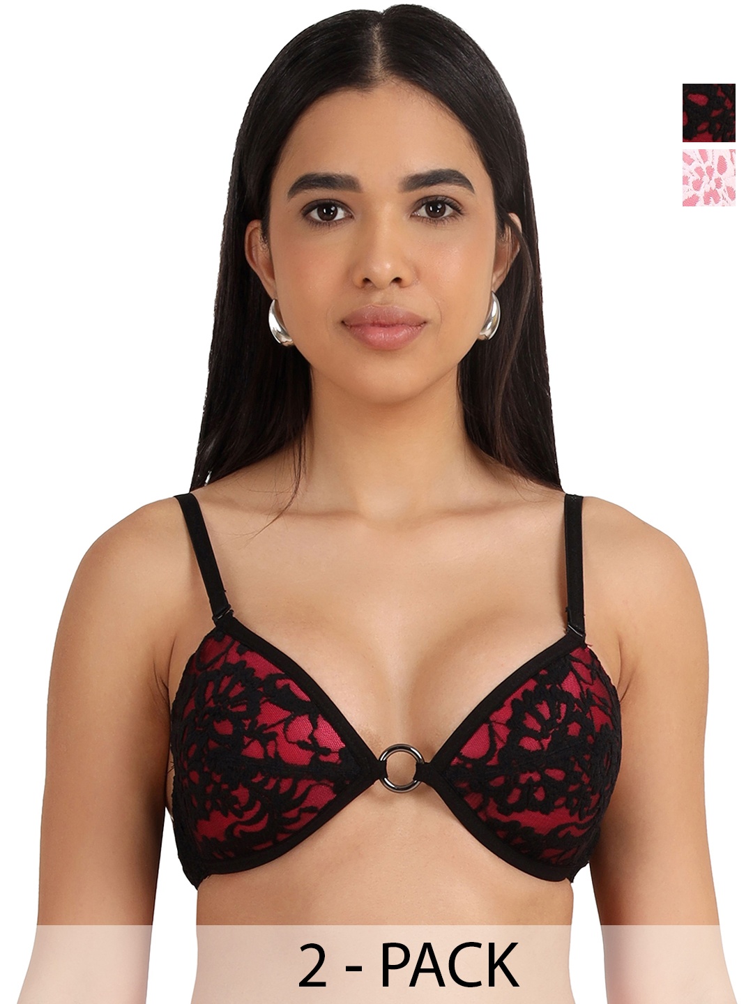 

SELFCARE Abstract Bra Half Coverage Lightly Padded, Pink