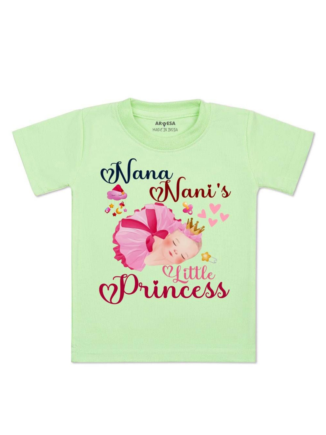 

Arvesa Kids Nana Nani Little Princess Printed Tshirt, Green