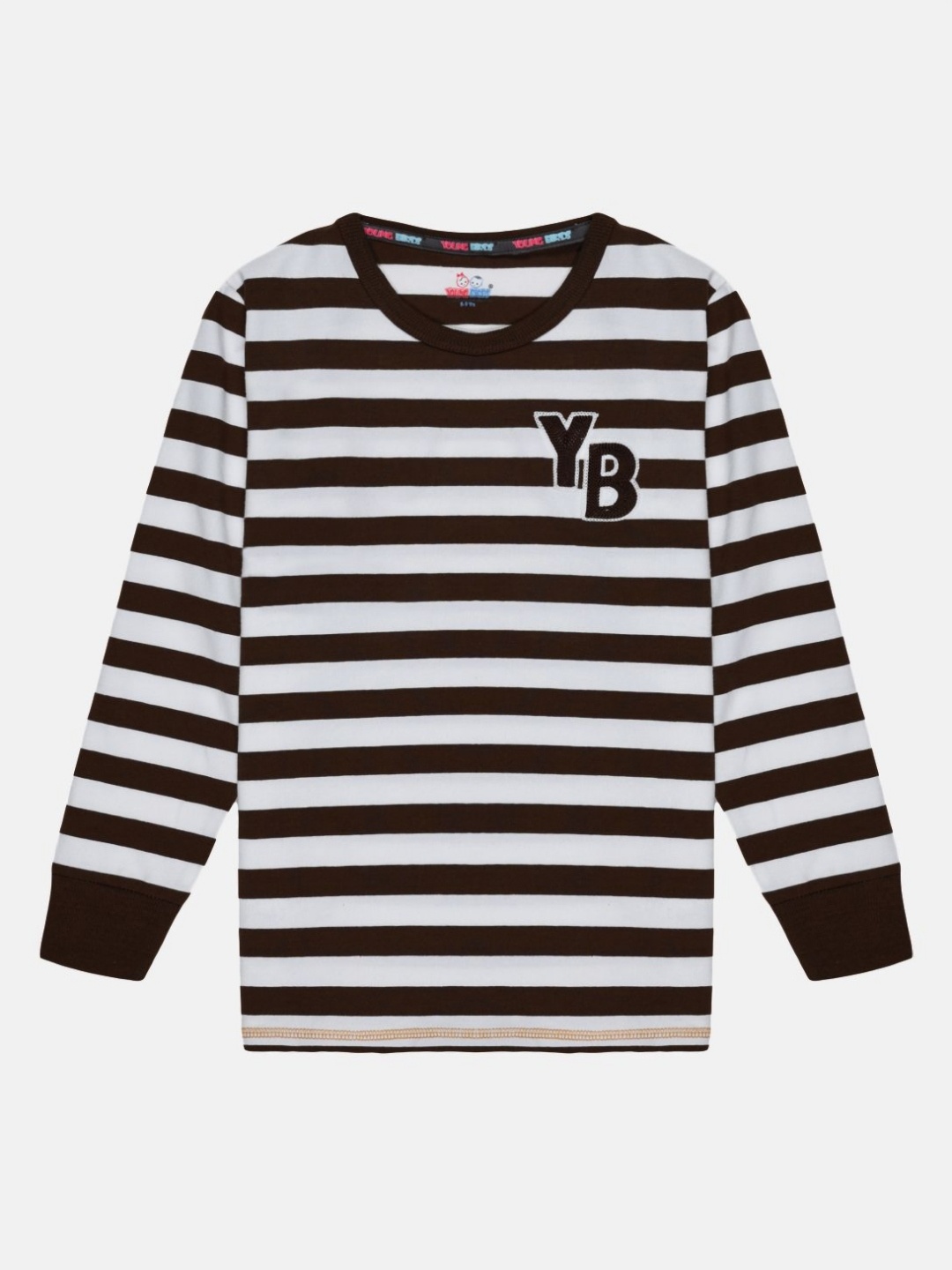 

YOUNG BIRDS Boys Striped V-Neck Pockets T-shirt, Brown