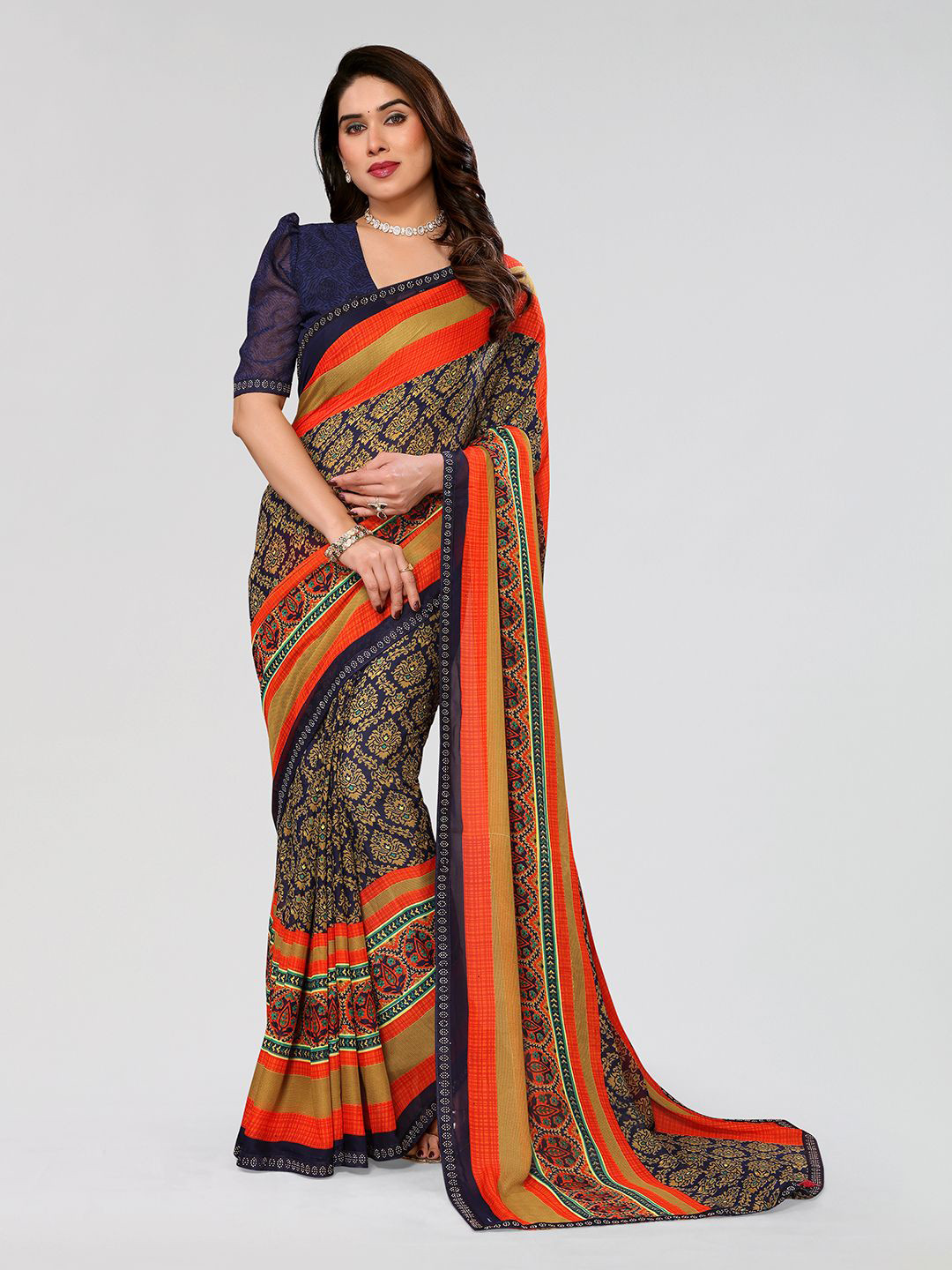 

Moda Rapido Floral Printed Saree, Blue