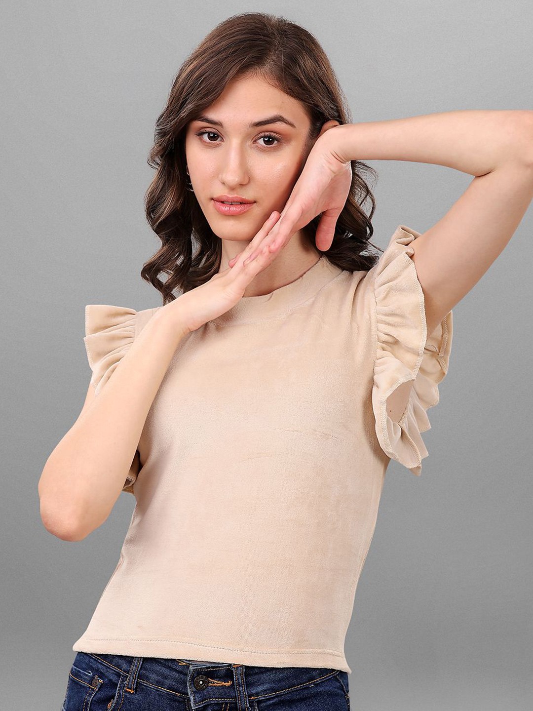 

SXV STYLE Velvet Top, Beige