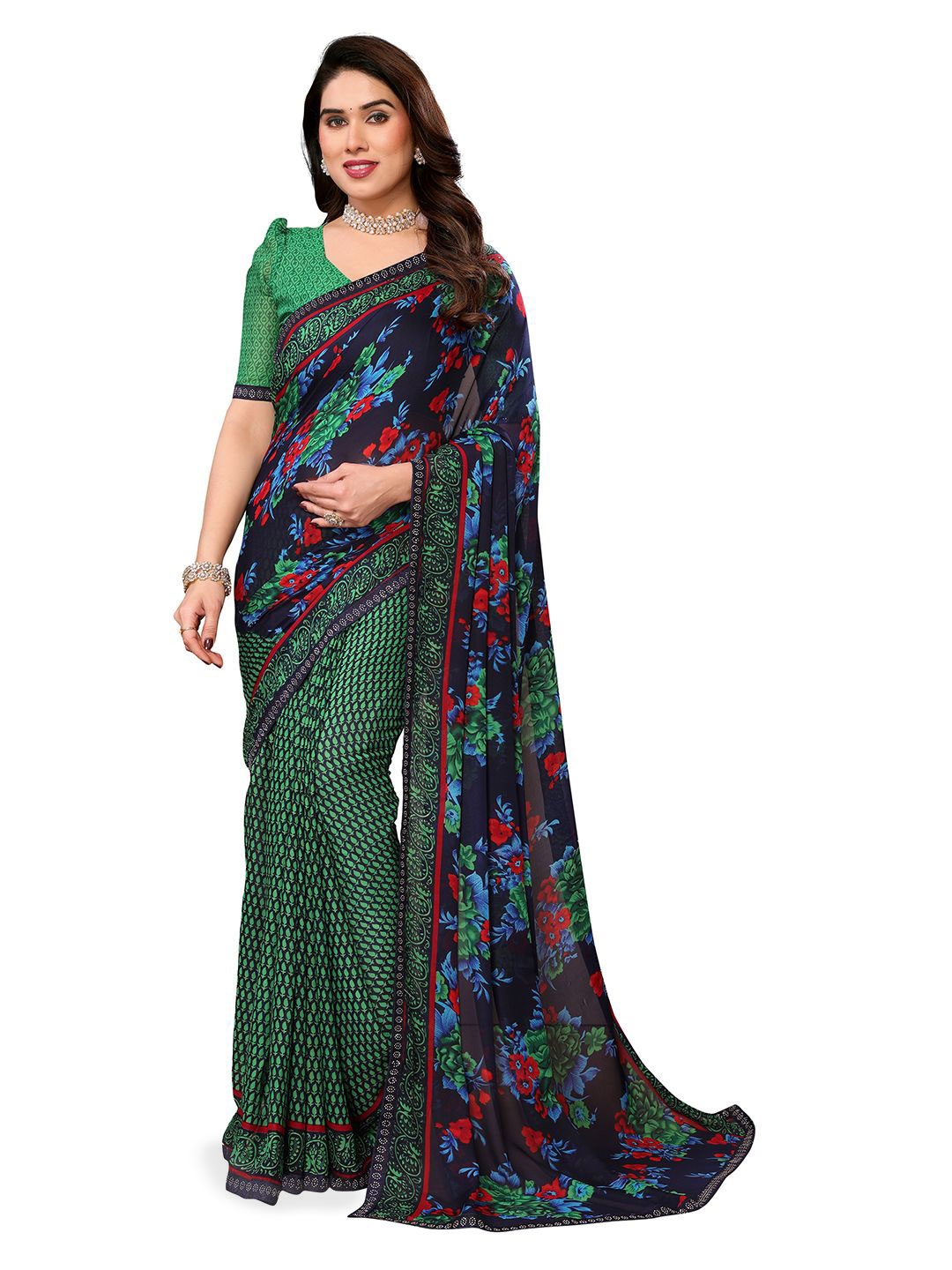 

Moda Rapido Floral Printed Saree With Unstitched Blouse Piece, Black