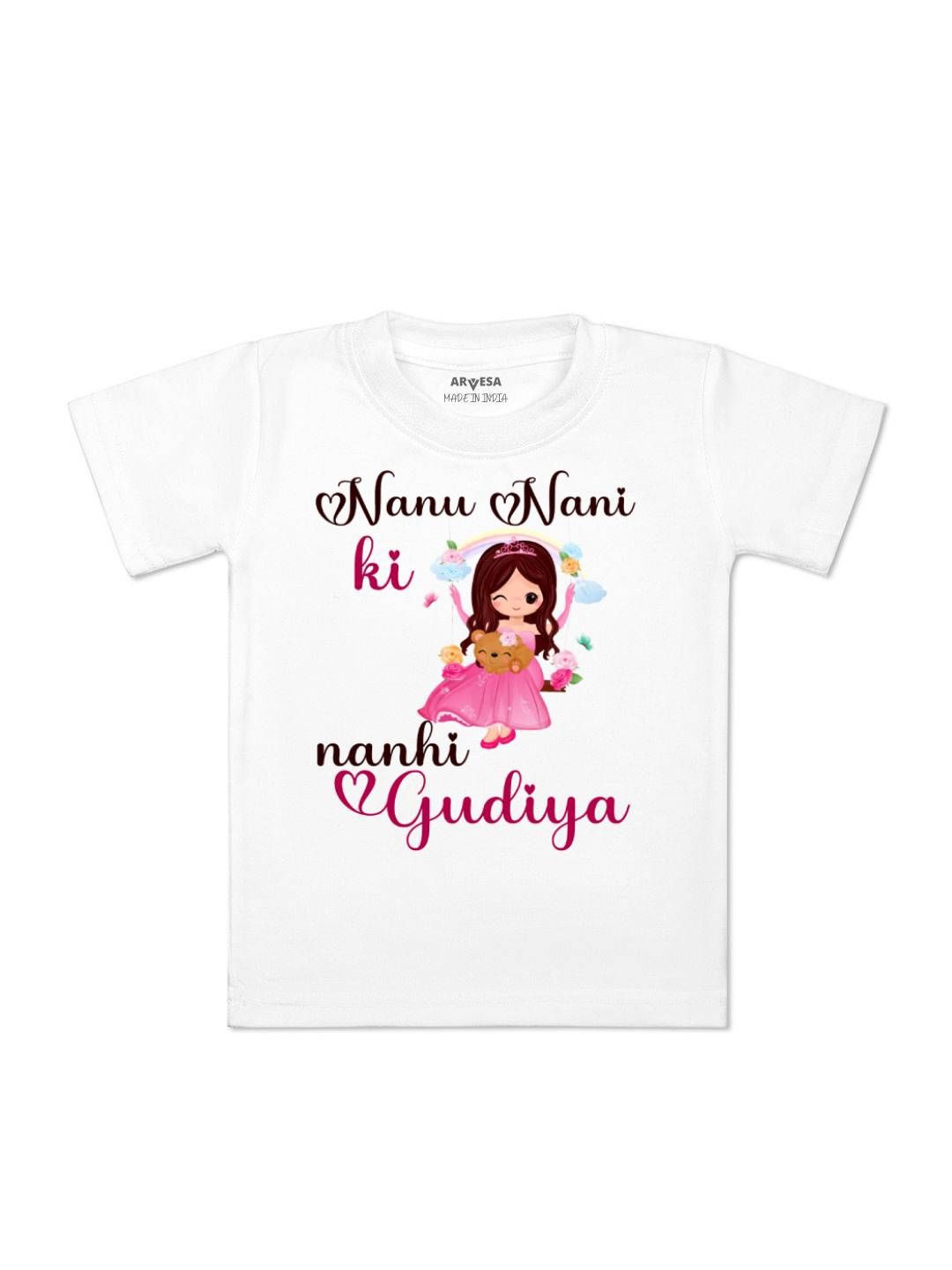 

Arvesa Kids Nana Nani Ki Nani Gudiya Printed Tshirt, White