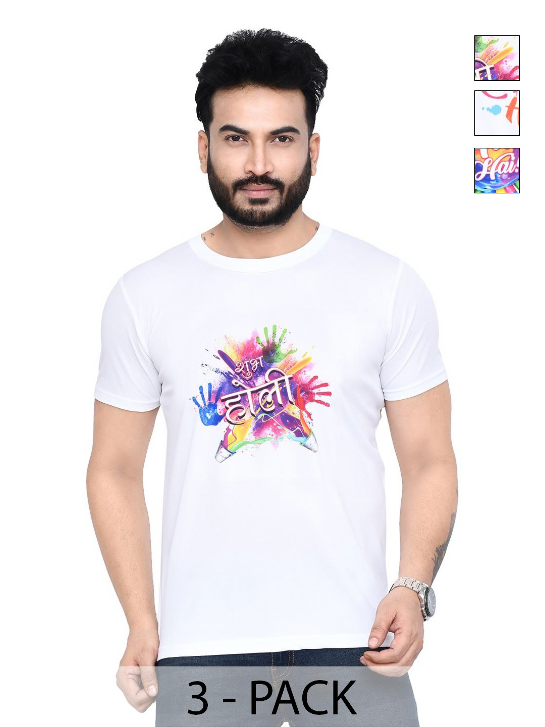 

RAPL Men 3 Printed Applique T-shirt, White