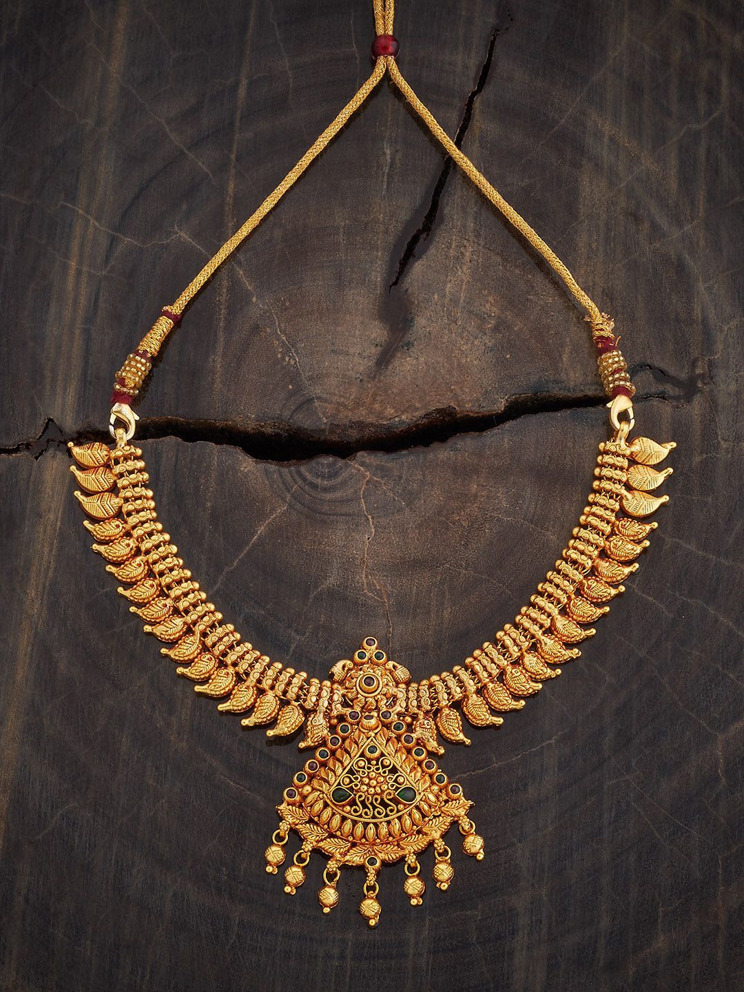 

Kushal's Fashion Jewellery 92.5 Sterling Silver Gold-Plated Stone Studded Temple Necklace