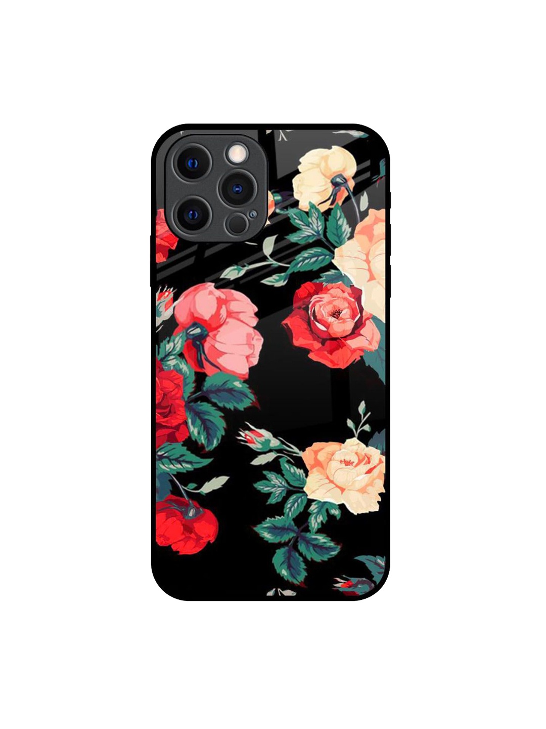 

QRIOH Floral Printed iPhone 12 Pro Back Case Mobile Accessories, Black