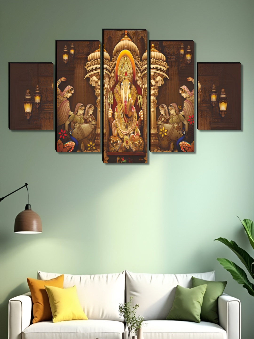 

Aura Brown 5 Pieces Wooden Ganesha Religious Wall Art