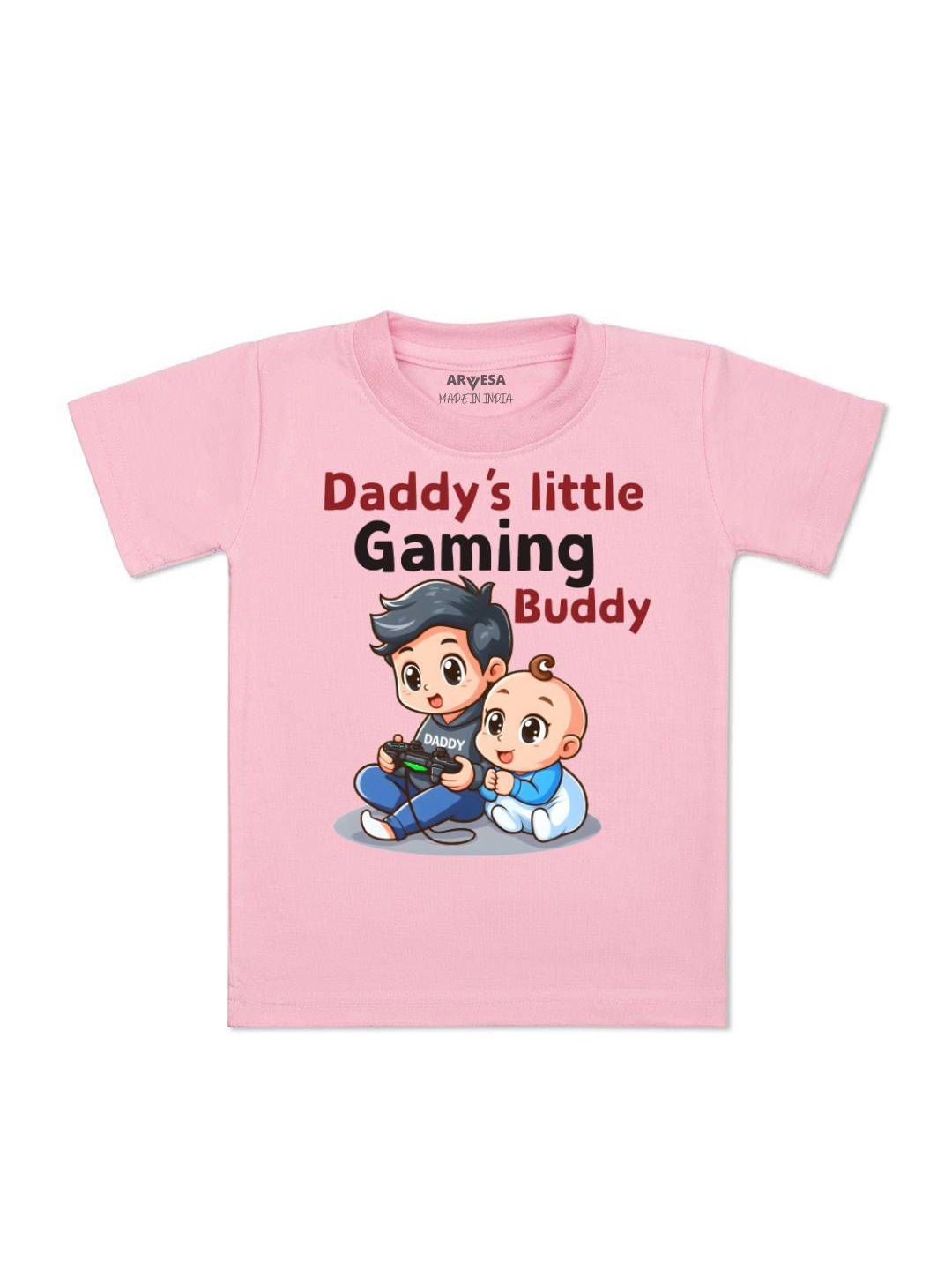

Arvesa Kids Daddy Little Gaming Buddy Printed Tshirt, Pink