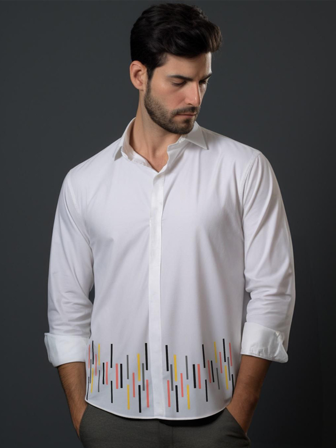 

HE SPOKE Men Smart Tailored Fit Opaque Casual Shirt, White