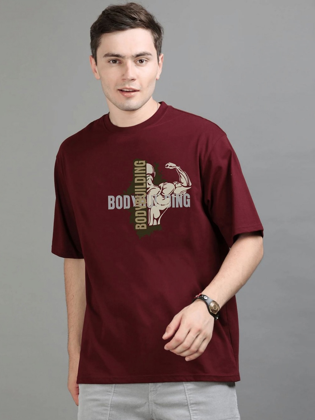 

GSPO Men Typography Printed Extended Sleeves T-shirt, Maroon
