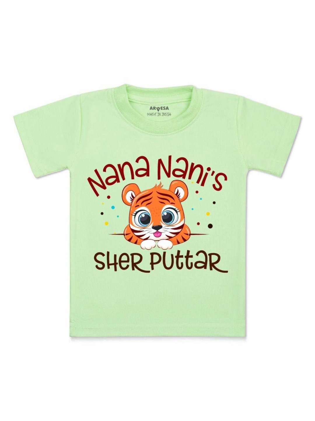 

Arvesa Kids Nana Nani Sher Puttar Printed Tshirt, Green