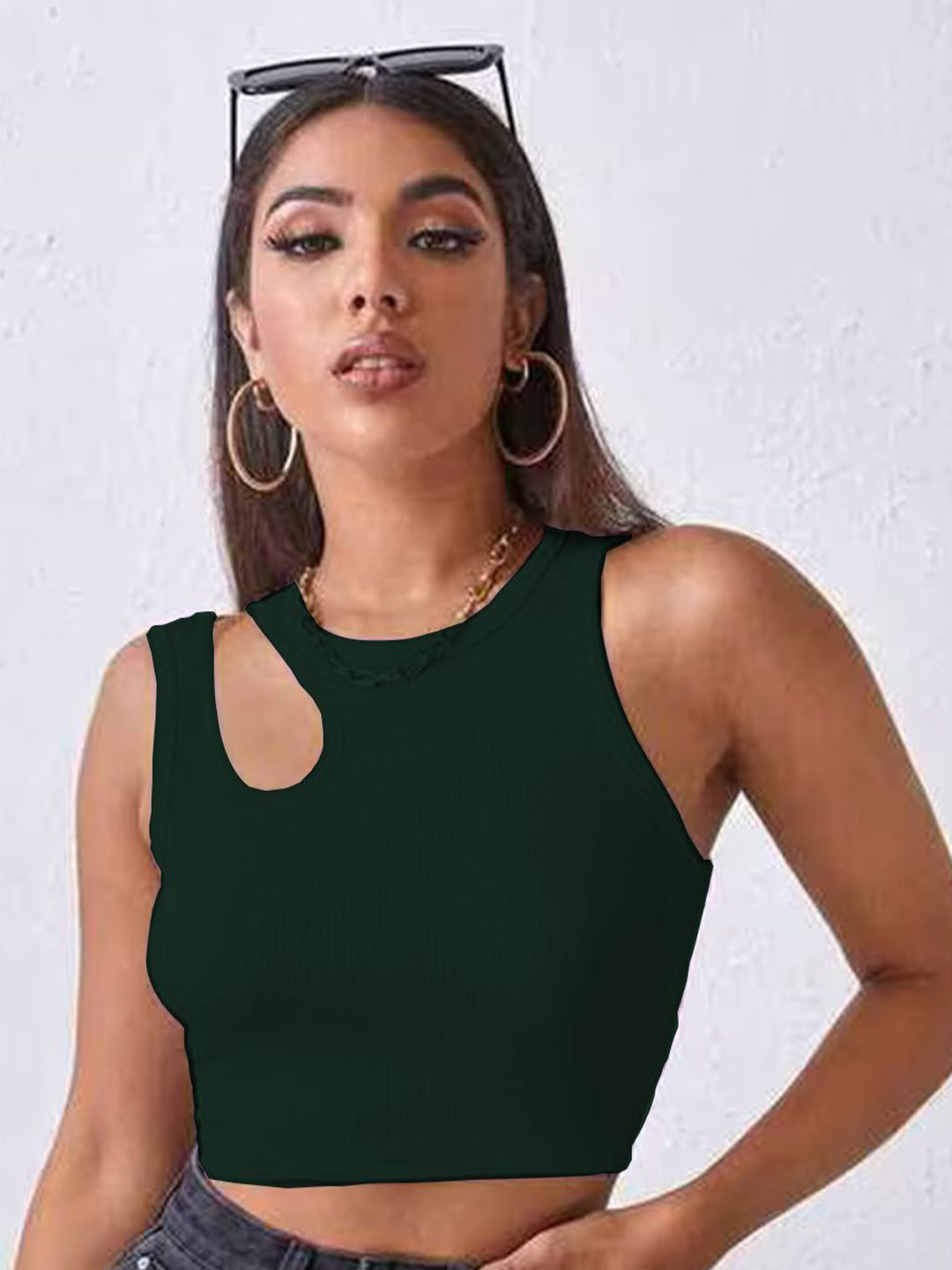 

Mast & Harbour Cotton Tank Crop Top, Green