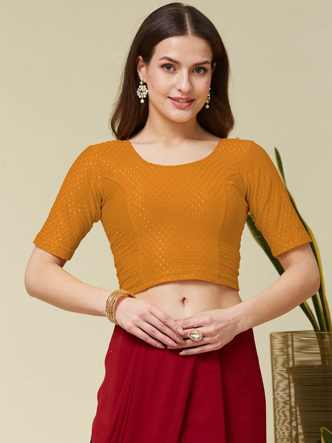 

KALINI Woven Design Cotton Saree Blouse, Mustard