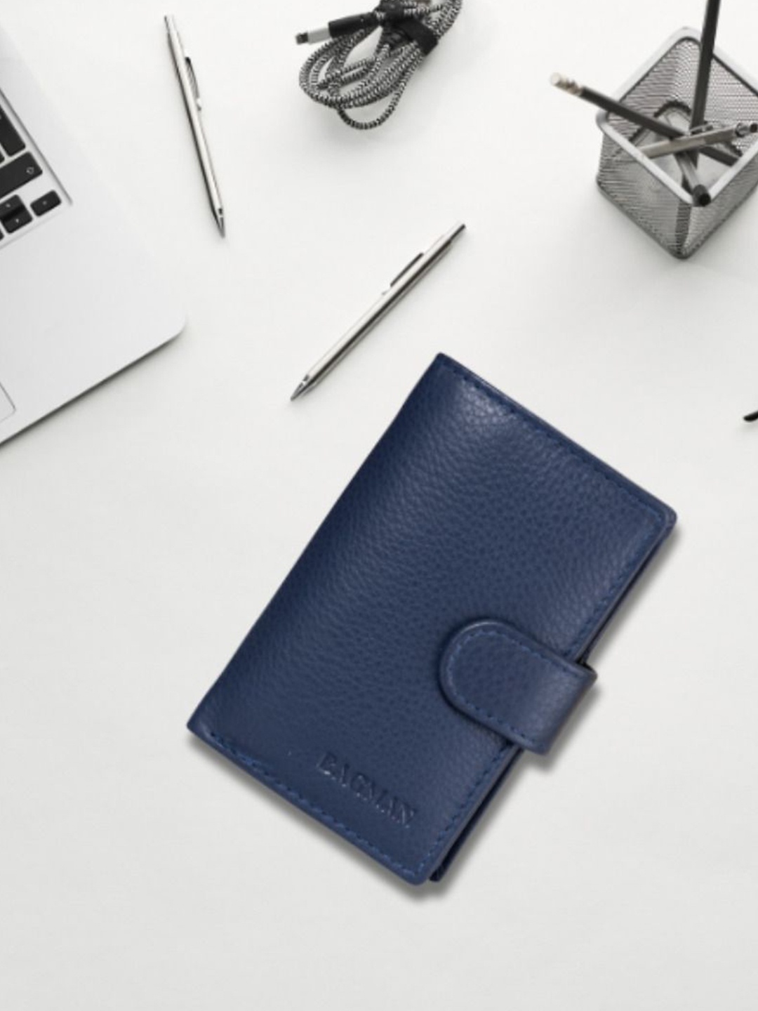 

BAGMAN Men Leather Card Holder, Blue