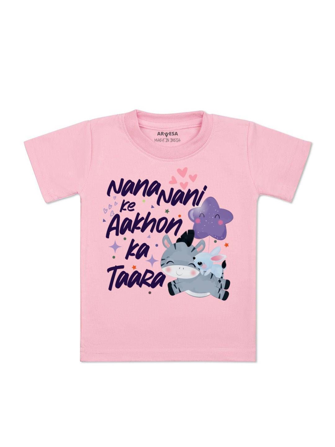 

Arvesa Kids Nana Nani Ke Aankhon Ka Tara Printed Tshirt, Pink