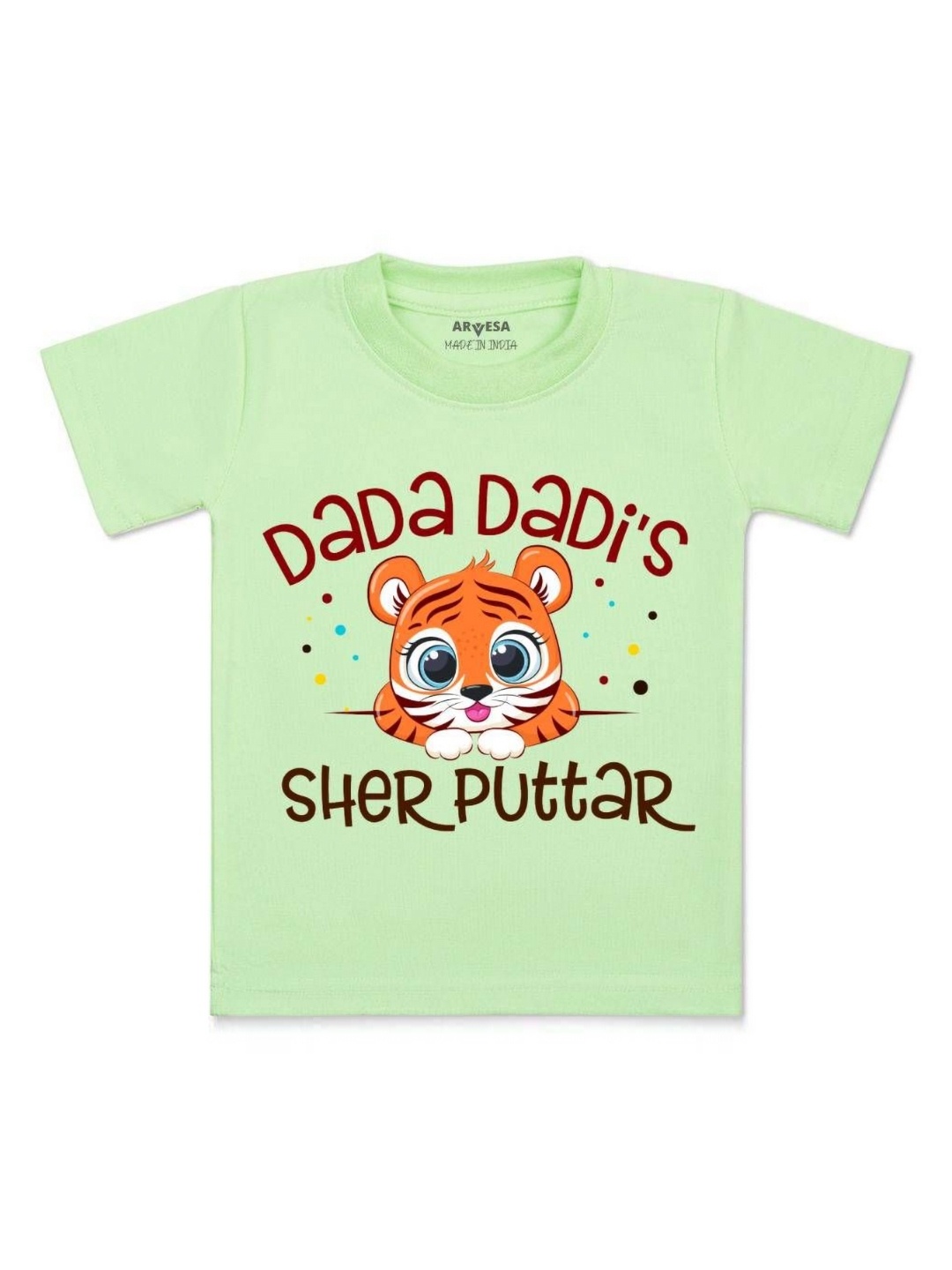 

Arvesa Kids Dada Dadi Sher Puttar Printed Tshirt, Green