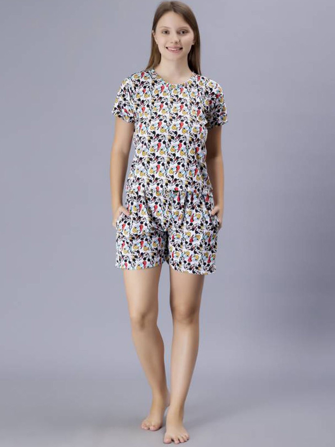 

Dreambe Women Printed Night suit, White