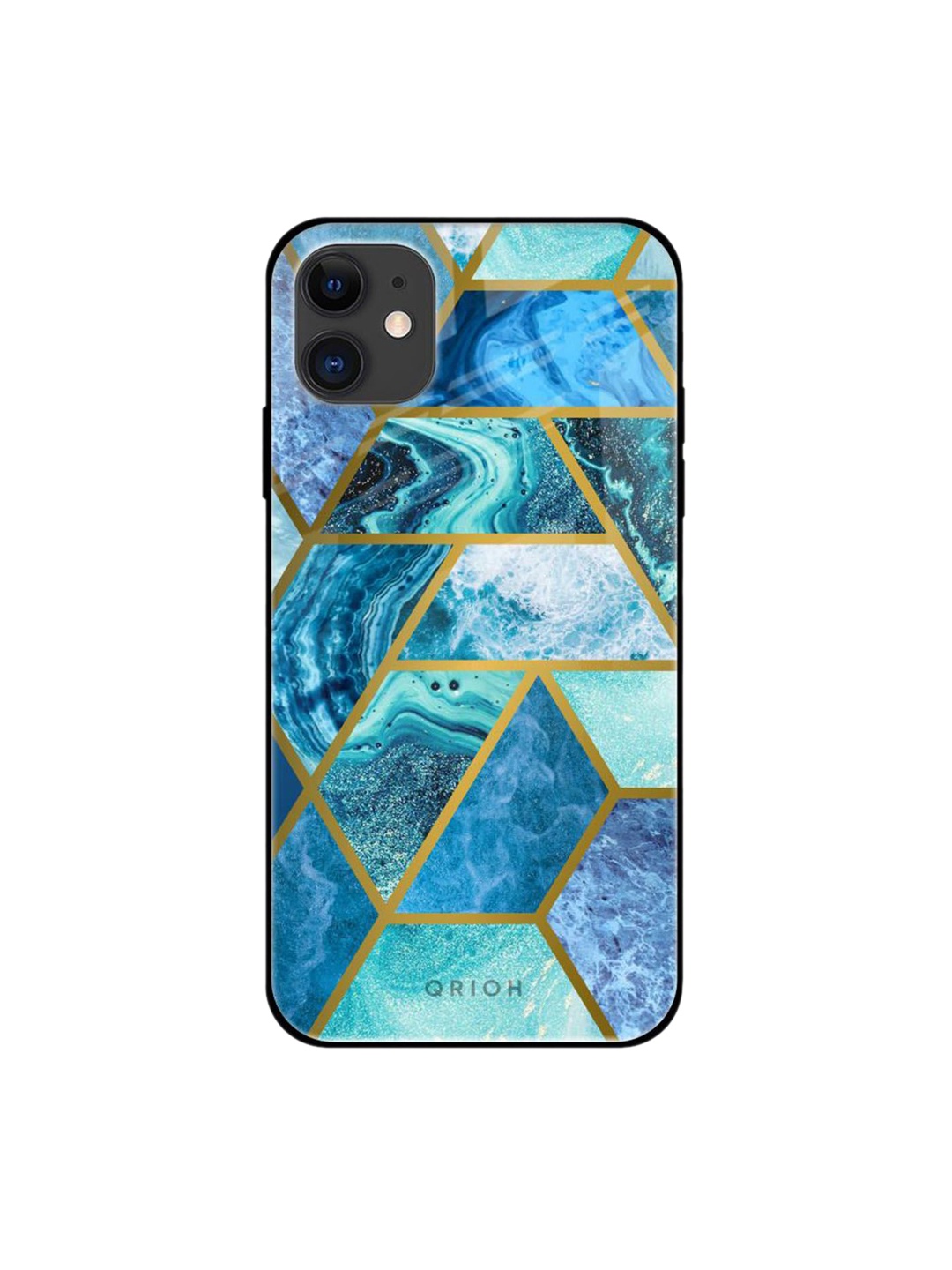 

QRIOH Turquoise Geometrical Marble Real Printed iPhone 12 Mini Back Case, Blue